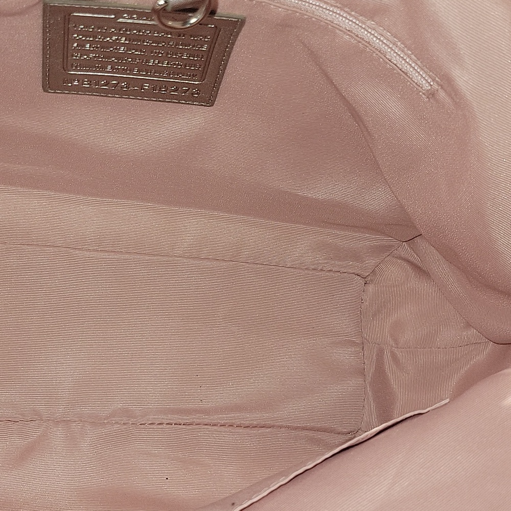 Coach Canvas Tote with Pink Stripe and Seashell Motif Tote Shoulder Bag F19273 - Picture 13 of 16